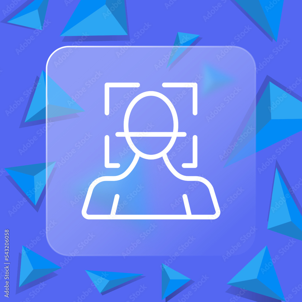 Face Identification line icon. Eye recognition, biometrics, authentication, face ID, identikit, security, protection, defense. Verification concept. Glassmorphism style. Vector line icon Face Identification line icon. Eye recognition, biometrics, authentication, face ID, identikit, security, protection, defense. Verification concept. Glassmorphism style. Vector line icon