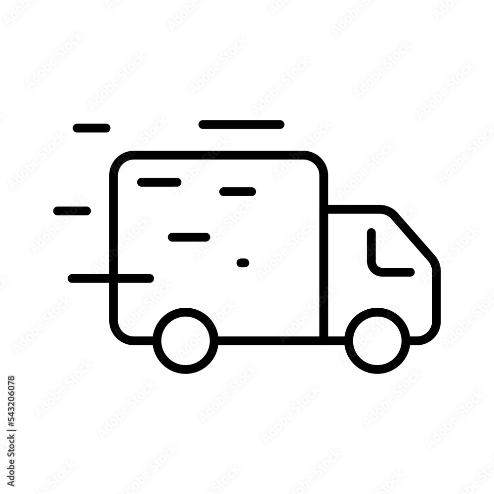 Fast shipping line icon. Logistics, truck, clock, time, watch, courier, deliver parcel, customer, purchase, buy, client, drive, car. Delivery concept. Vector black line icon on a white background
