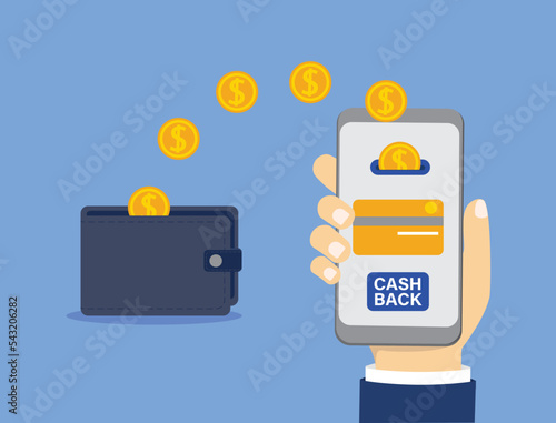 Online cashback concept design. Cash back or money refund with mobile smartphone concept. Vector illustration