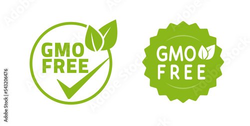 Gmo free icon vector seal green stamp graphic for food product label sticker, idea of organic natural healthy eco meal badge emblem, genetically non modified certified symbol clipart