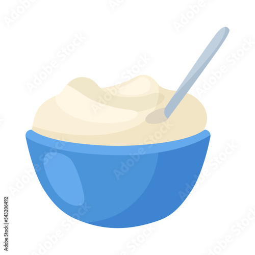 Vitamin b12-enriched curd cartoon illustration. Organic curd containing vitamin isolated on white background. Balanced diet, meal, healthcare concept