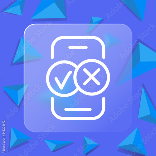 Accept and decline call buttons line icon. Phone with cross and cross, checkmark, choose, ok, error, dial, incoming, outgoing. Communication concept. Glassmorphism style.