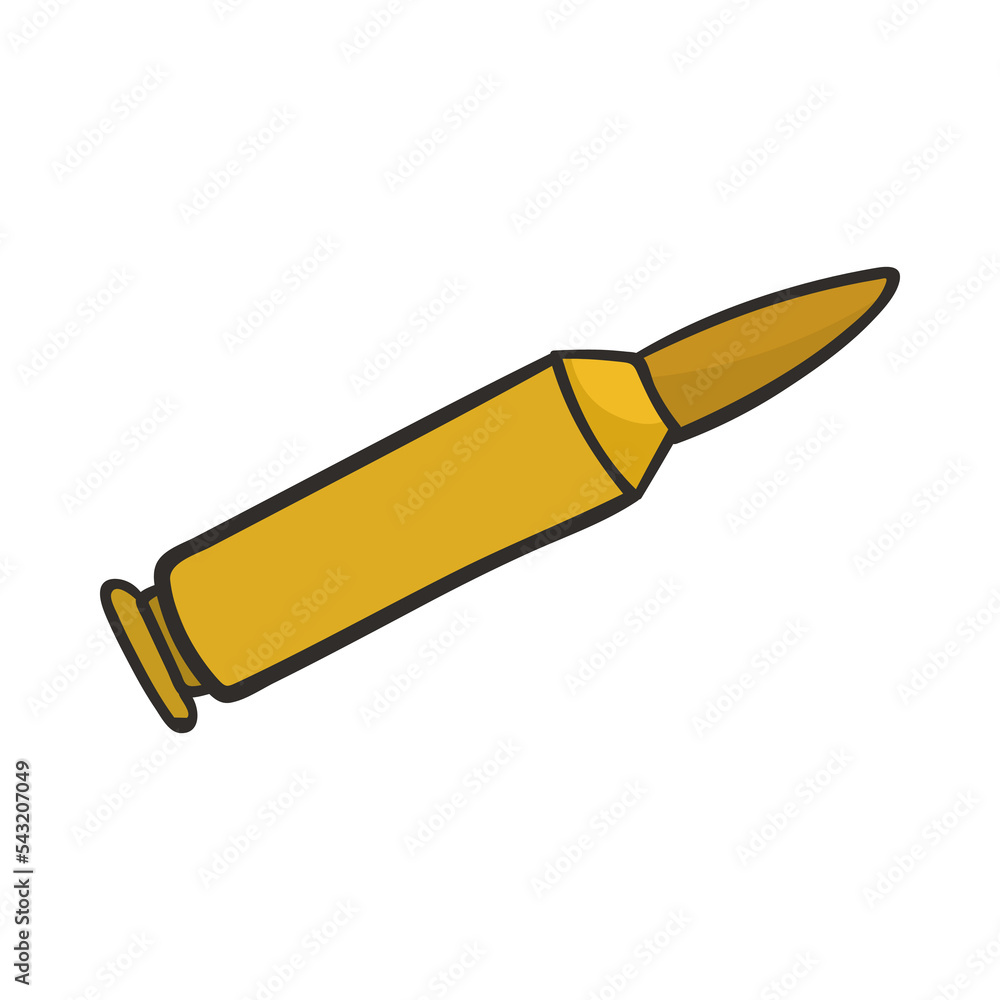 Military golden bullet doodle cartoon illustration. Soft point bullet. Army, weapon concept Military golden bullet doodle cartoon illustration. Soft point bullet. Army, weapon concept