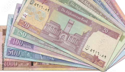 Paper money from  Afghanistan. Afghan afghani. Close up banknotes from  Afghanistan.  Afghan currency 3D render photo