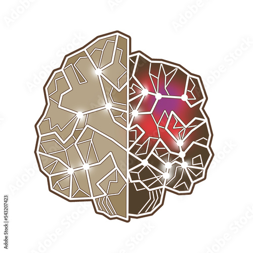 Alzheimer Brain Illustration, Comparison Healthy brain vs Alzheimer's disease, Virus photo