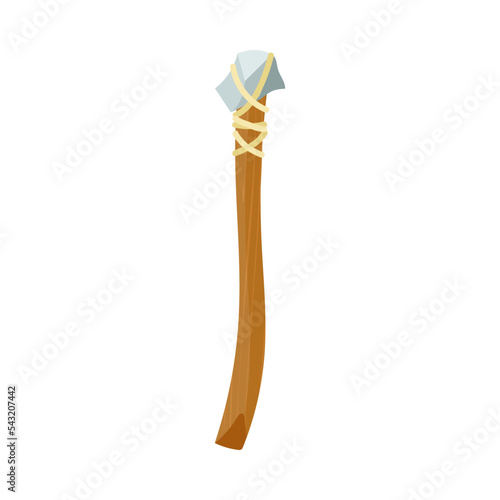 Ancient tool from wood and rock vector illustration. Primitive equipment from stone and wood of prehistoric people or barbarians for hunting isolated on white background. History, Stone age concept