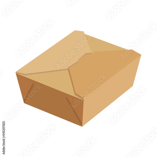 Carton rectangular closed box for fast food vector illustration. Paper pack or disposable package for lunch or meal from cafe or takeaway isolated on white background. Food, packaging concept