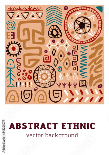 Ethnic tribal card design. Vertical background with abstract Mexican tribe or...