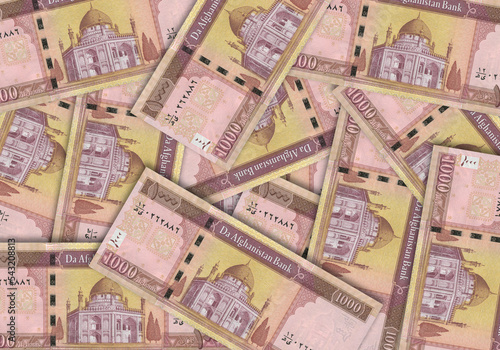 Paper money from  Afghanistan. Afghan afghani. Close up banknotes from  Afghanistan.  Afghan currency 3D render
