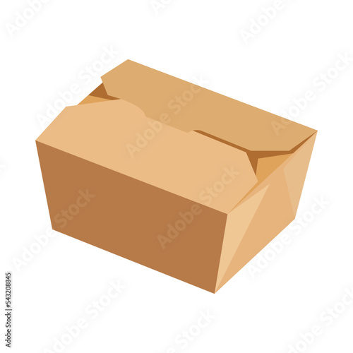 Carton rectangular closed high box for fast food vector illustration. Paper pack or disposable package for lunch or meal from cafe or takeaway isolated on white background. Food, packaging concept