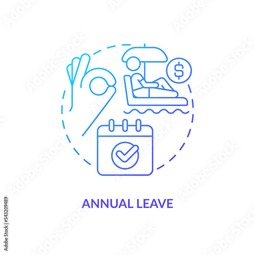 Annual leave blue gradient concept icon. Time off from work. Employee holiday. Paid vacation. Recreation abstract idea thin line illustration. Isolated outline drawing. Myriad Pro-Bold font used