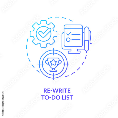 Rewrite to-do list blue gradient concept icon. Goals setting. Time management. Self organization abstract idea thin line illustration. Isolated outline drawing. Myriad Pro-Bold font used