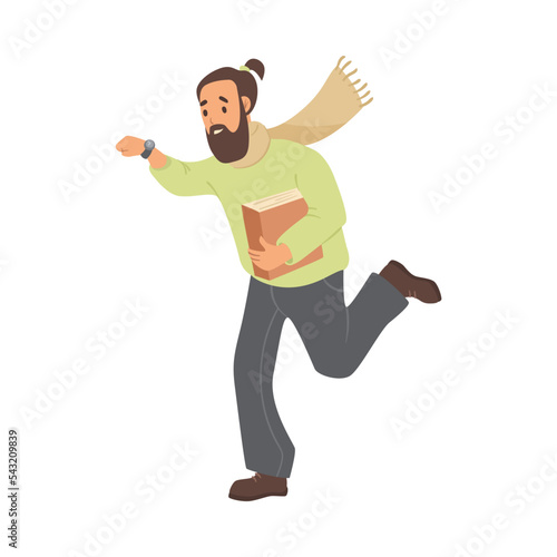 Busy man rushing to work cartoon illustration. Man running being late to work. Occupation concept