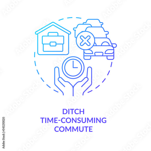 Ditch time-consuming commute blue gradient concept icon. Remote work benefit. Reduce time loss abstract idea thin line illustration. Isolated outline drawing. Myriad Pro-Bold font used