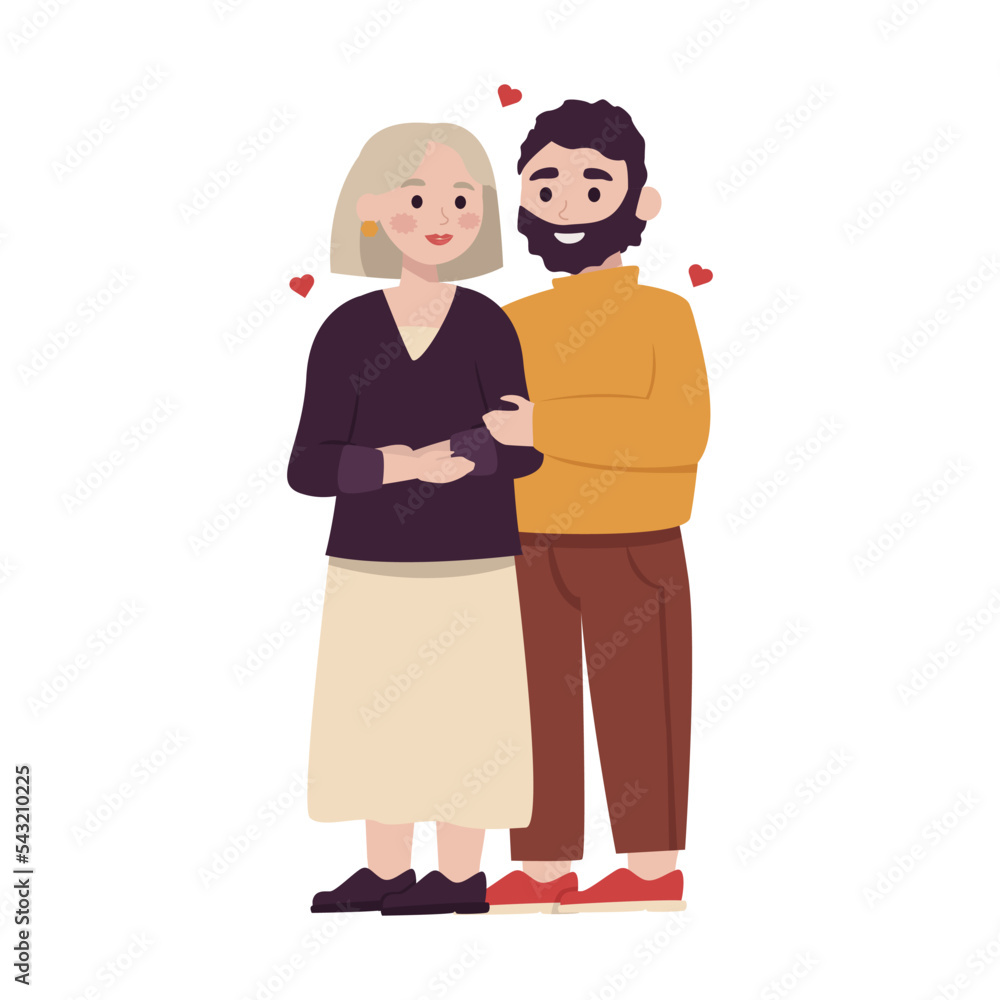 Mother and adult son gently hug and communicate. Vector graphic. Mother and adult son gently hug and communicate. Vector graphic.
