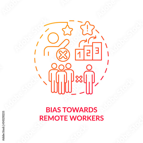 Bias towards remote workers red gradient concept icon. Remote employment disadvantages. Hybrid job abstract idea thin line illustration. Isolated outline drawing. Myriad Pro-Bold font used