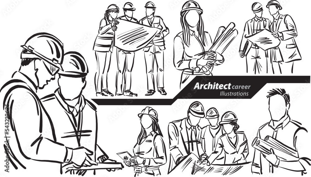 architect career profession work doodle design drawing vector