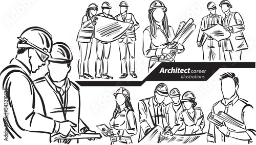 architect career profession work doodle design drawing vector illustration