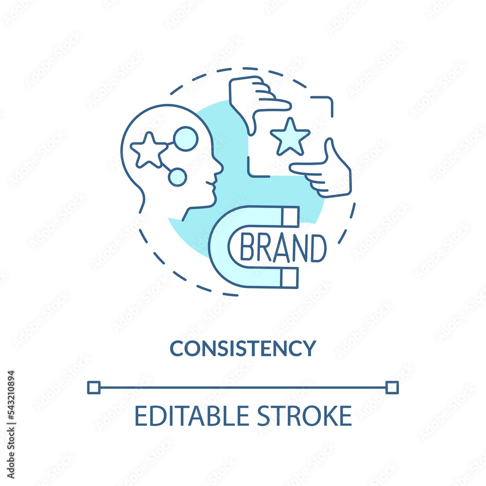 Consistency turquoise concept icon. Product development. UX design fundamental abstract idea thin line illustration. Isolated outline drawing. Editable stroke. Arial, Myriad Pro-Bold fonts used Consistency turquoise concept icon. Product development. UX design fundamental abstract idea thin line illustration. Isolated outline drawing. Editable stroke. Arial, Myriad Pro-Bold fonts used