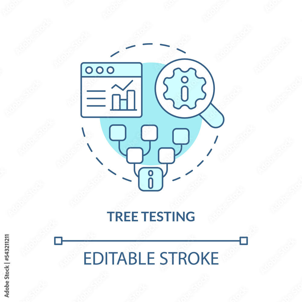 Tree testing turquoise concept icon. Website architecture. Mental model in UX design abstract idea thin line illustration. Isolated outline drawing. Editable stroke. Arial, Myriad Pro-Bold fonts used Tree testing turquoise concept icon. Website architecture. Mental model in UX design abstract idea thin line illustration. Isolated outline drawing. Editable stroke. Arial, Myriad Pro-Bold fonts used