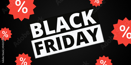 Black Friday campaign banner. Vector with red sales tags and black friday logo text.