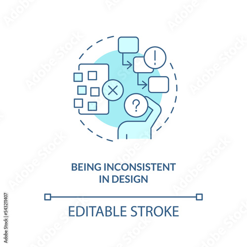 Inconsistency turquoise concept icon. App usability. Common user experience problem abstract idea thin line illustration. Isolated outline drawing. Editable stroke. Arial, Myriad Pro-Bold fonts used