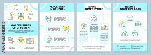Golden rules of UI blue brochure template. User interface. Leaflet design with linear icons. Editable 4 vector layouts for presentation, annual reports. Arial-Black, Myriad Pro-Regular fonts used