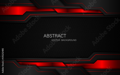 Dark steel mesh abstract background with black and red polygon shapes, free space for design. modern technology innovation concept background
