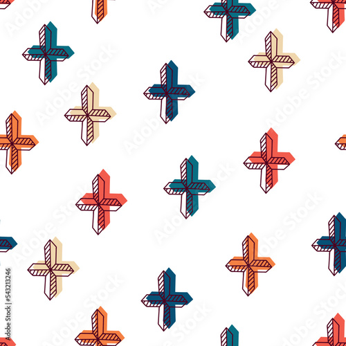 Christian seamless pattern. Background with bright crosses. Baptism and catholic religious symbols.