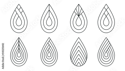 Vector set of decorative line drops silhouettes in boho style