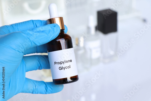 propylene glycol in a bottle, chemical ingredient in beauty product photo