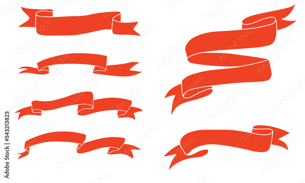 Set of red ribbon for holidays or banner. Vector illustration.