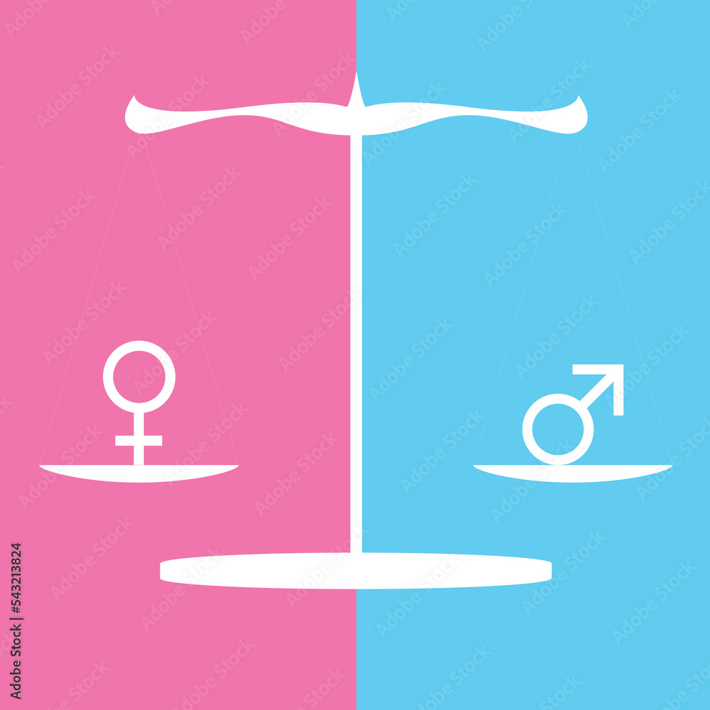 Weights with gender symbols. Equality between man and woman. Vector ...
