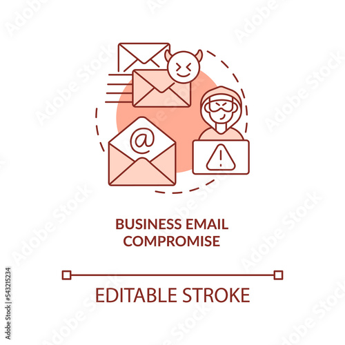 Business email compromise terracotta concept icon. Spoof account. Digital scam abstract idea thin line illustration. Isolated outline drawing. Editable stroke. Arial, Myriad Pro-Bold fonts used