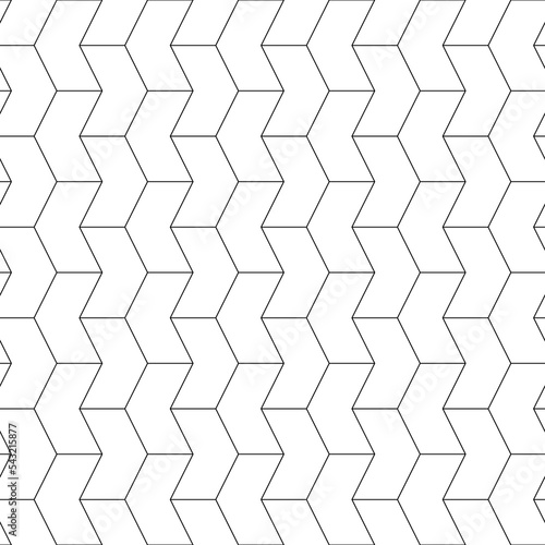 Seamless mosaic pattern. Zigzag figures ornament. Repeated puzzle shapes background. Arrows motif. Chevrons tiles wallpaper. Parquet backdrop. Digital paper, web design, textile print. Vector art work