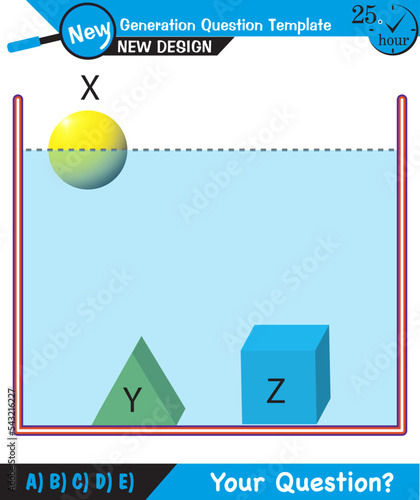 Physics, pressure of liquids, buoyant forces of liquids, next generation question template, dumb physics figures, exam question, eps 