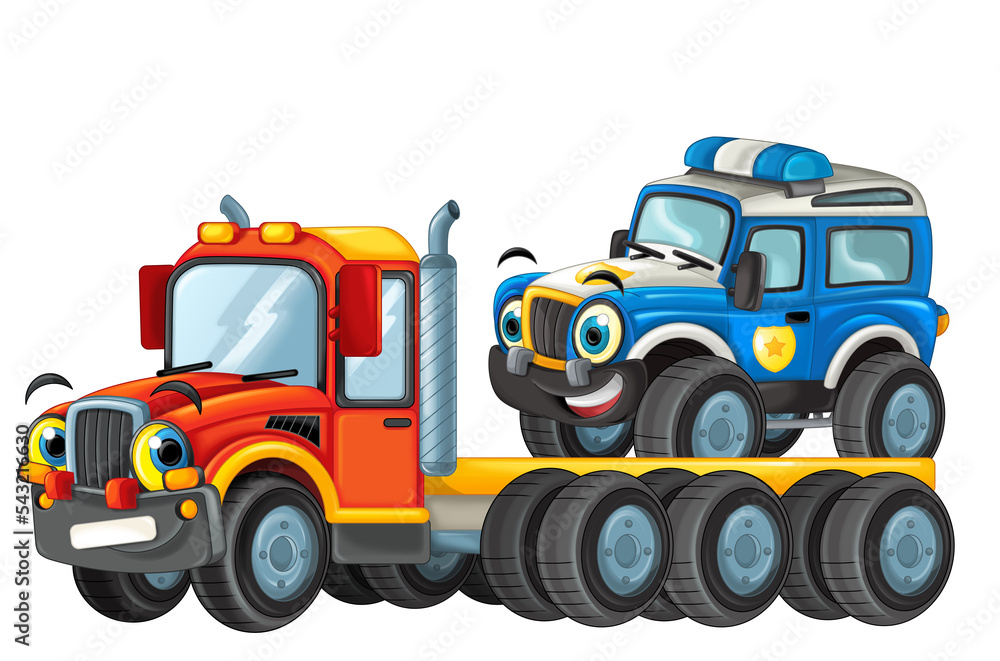 happy cartoon tow truck driver with other vehicle car happy cartoon tow truck driver with other vehicle car