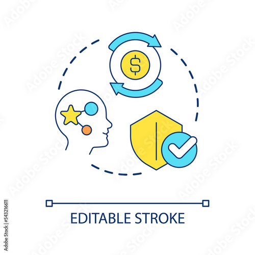 Improve financial education concept icon. Develop economic literacy. Insurance coverage benefit abstract idea thin line illustration. Isolated outline drawing. Editable stroke. Arial font used