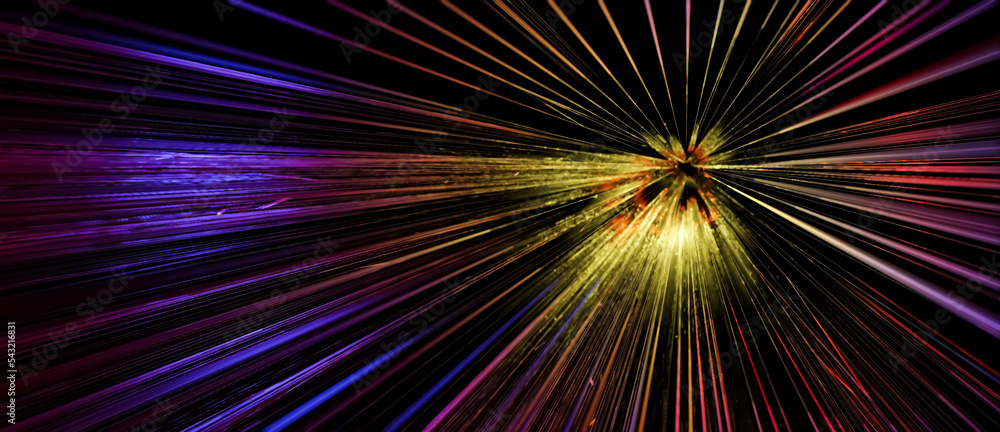 Abstract 3D illustration of glowing bright neon light streaks in motion. Visualization of data transfer, rapid movement or cyberspace on black background Abstract 3D illustration of glowing bright neon light streaks in motion. Visualization of data transfer, rapid movement or cyberspace on black background