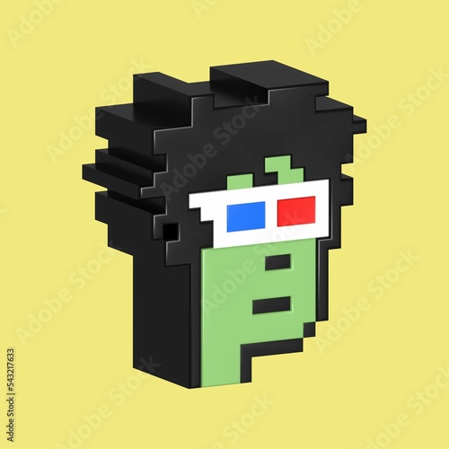 Cryptopunks Pixel Art (NFT) Nonfungible Token, NFT blockchain-3D Render illustration Design