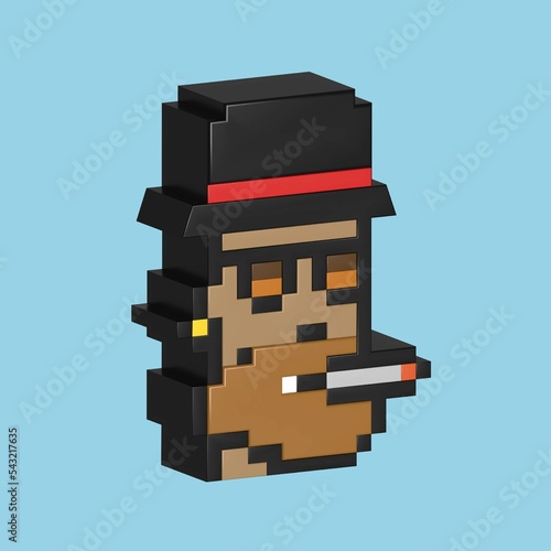 Cryptopunks Pixel Art (NFT) Nonfungible Token, NFT blockchain-3D Render illustration Design