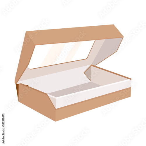 Carton rectangular opened box for sushi rolls vector illustration. Paper pack or disposable package for lunch or meal from cafe or takeaway isolated on white background. Food, packaging concept