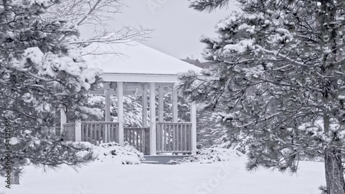 Winter setting log cabin in Christmas snow photo