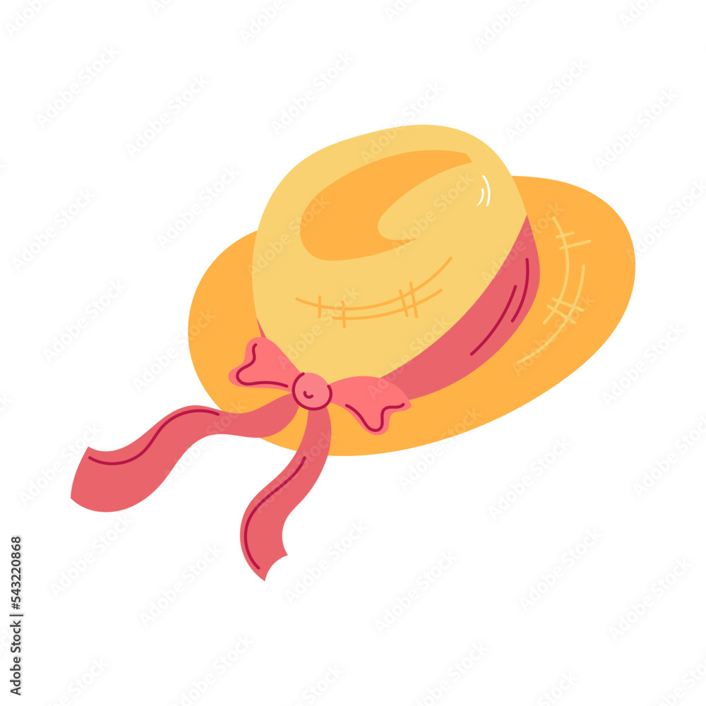 Straw hat with red ribbon against sunburn vector illustration. Sun safety  and cartoon drawing of panama summer hat on white background. Summer,  vacation, health, protection concept Stock Vector | Adobe Stock
