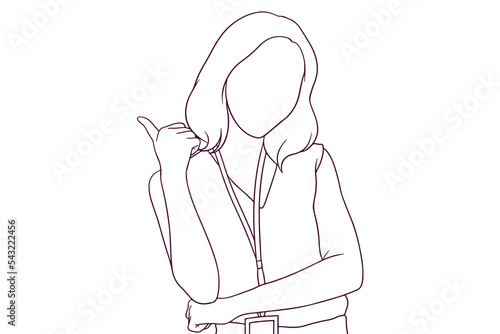 businesswoman showing thumbs up hand drawn style vector illustration