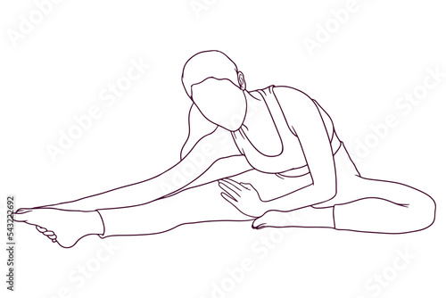 Young sporty woman stretching hand drawn style vector illustration