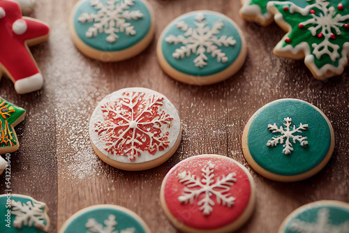 A Bunch of colorful Christmas Cookies from above