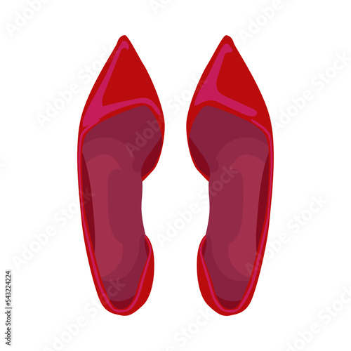 Top view of female red high heels flat vector illustration. Comfortable pair of business shoes on white background. Footwear, fashion concept
