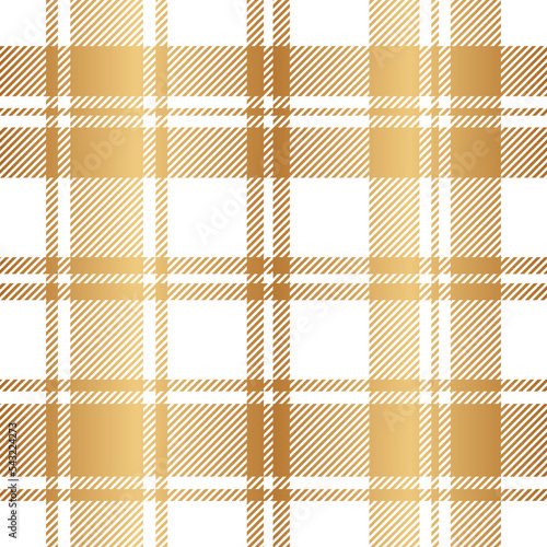 Plaid seamless pattern. Gold check. Golden background. Repeated gingham geometric patern. Scottish style for design prints. Repeating texture checkered plaids. Repeat fabric. Vector illustration