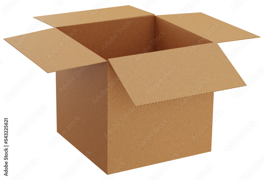 Open cardboard box 3D rendering. Packaging box icon. Open cardboard box 3D rendering. Packaging box icon.